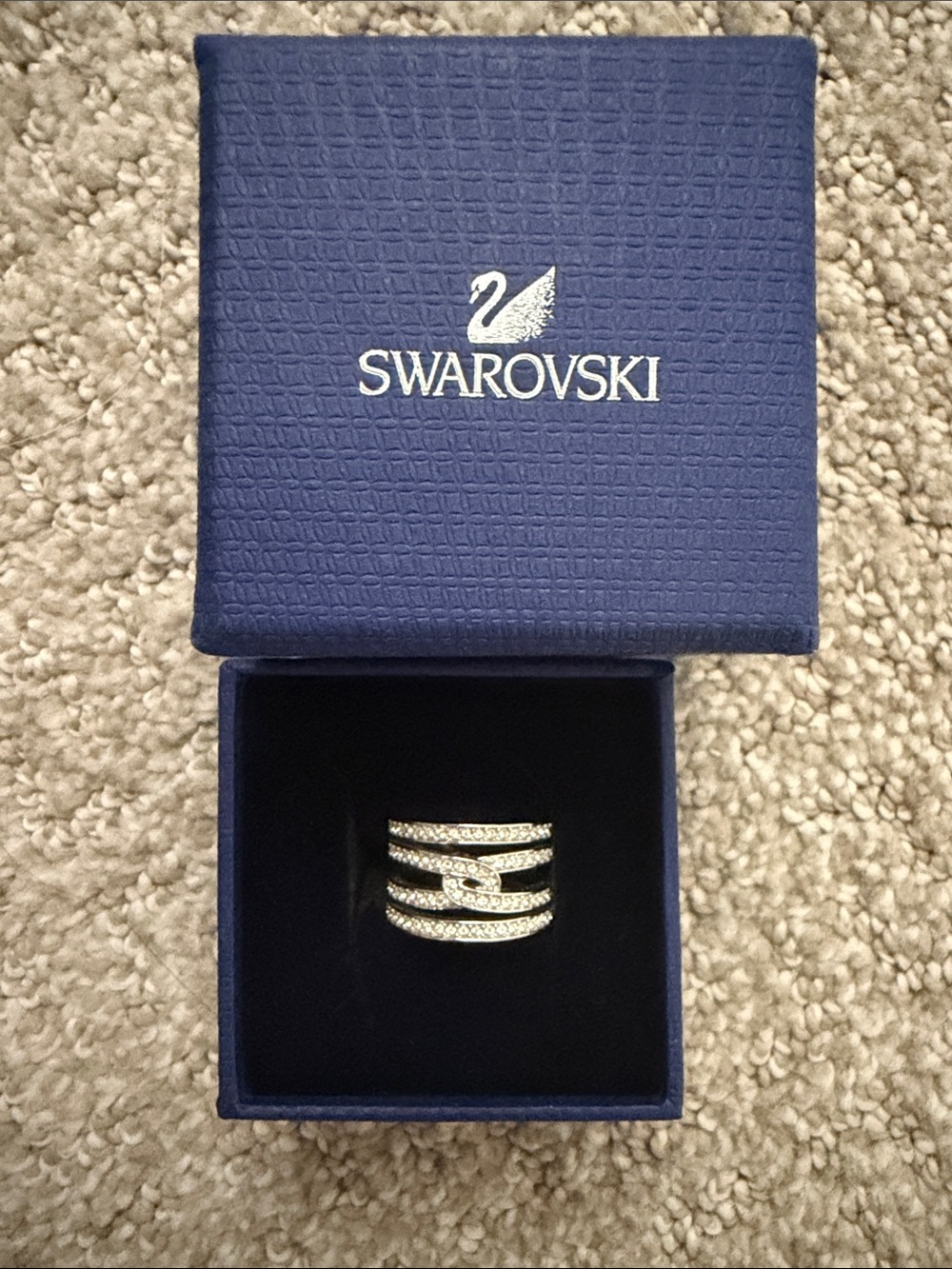 Swarovski Silver-Tone Multi-Row Crystal Ring with Clear Stones